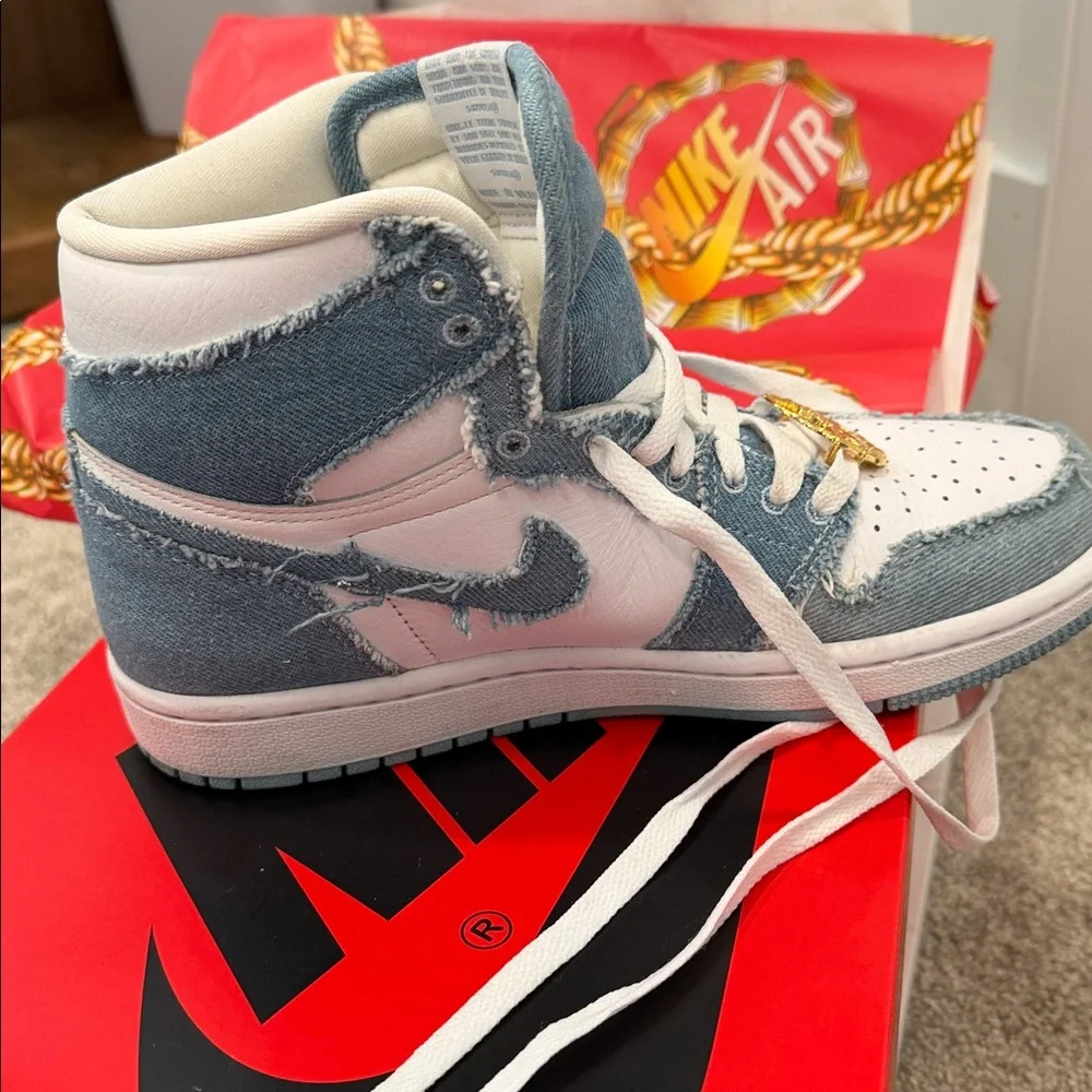 Nike women denim and White High-Top Sneakers with Gold Accent - Picture 7 of 8